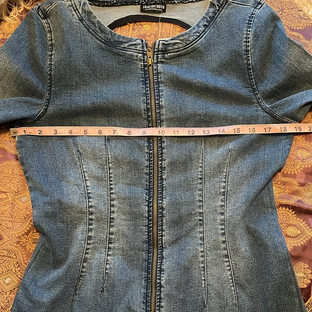 Fashion Nova NWT Denim Dress w/Front zipper 3/4 sleeves & open back Size XL - Picture 10 of 11